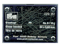 Булавки термостойкие с черными стеклянными головками 029182 Prym 30х0,6 мм в коробке 10 г